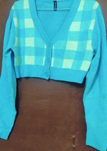 H&amp;M Brand Blue Checkered Cardigan