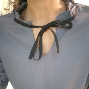 Blue Ruffle Neck Blouse