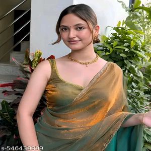 Women's Gold-Rama Chiffon Shimmer Saree