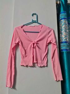Pink Tie-Front Long Sleeve Top