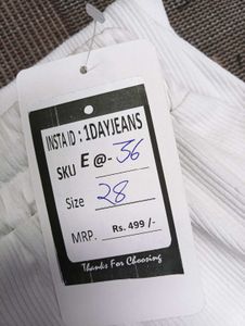 E@36 White Trouser Jeans Waist 26-30 Fit