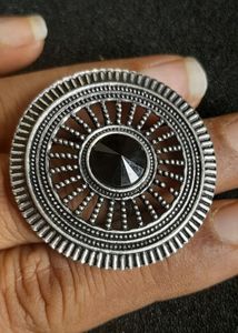 Oxidized Finger Ring With Black Stone