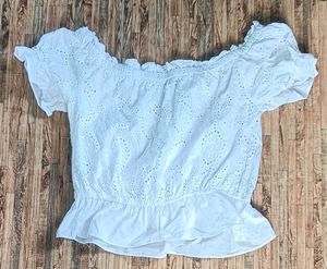 White Eyelet Off-the-Shoulder Top