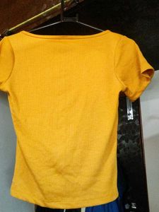 Mustard Yellow Ribbed Square Neck Top