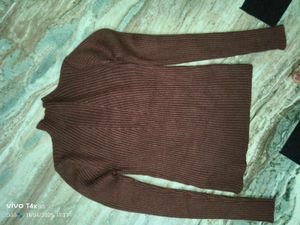 Brown Ribbed Turtleneck Top
