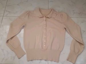 Nude Coloured Button-Down Knit Top