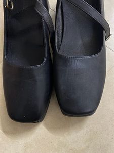 Black Vintage Leather Strap Heels