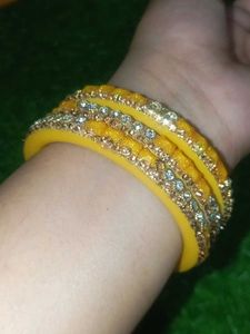 Yellow &amp; Rhinestone Bangles (Set of 8)