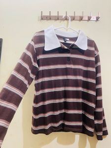 Hm Polo Collar Striped Shirt