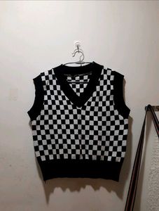 Checkered Knit Vest