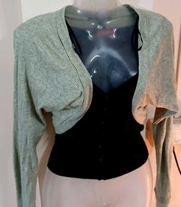 Sage Green Ribbed Bolero Shrug