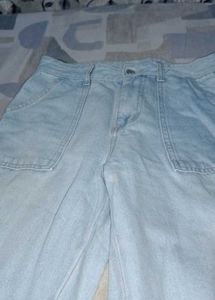 Light Blue Wide Leg Cargo Jeans