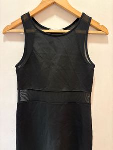 Mesh Panel Black Mini Dress