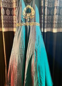 Elegant Teal & Gold Indian Gown