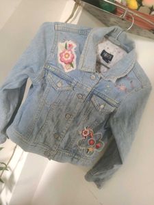 Girls&#39; Denim Jacket with Floral Appliques
