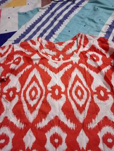 Orange &amp; White Print Kurta Dress