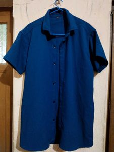 Blue Textured Short Sleeve Korean Shirt