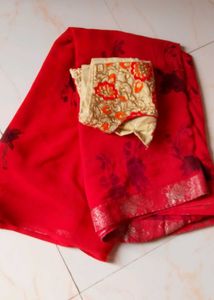 Red Embroidered Saree