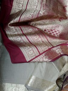 Grey And Maroon Kanchipattu Pure Silk Saree