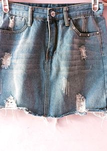 Distressed Denim Mini Skirt