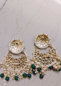 Statement Kundan Earrings - Green &amp; Gold