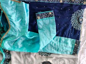 Diwali Sale Elegant Blue &amp; White Saree