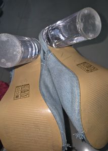 Denim Glass Heels. On Sale