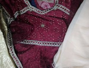 Maroon Anarkali with Gold Jacket