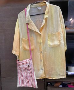 Yellow Button-Up Sunset Top With Handbag