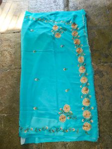 Teal Embroidered Saree