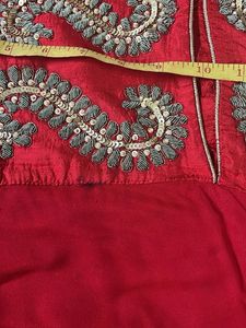 Red Embroidered Kurti With Pure Chiffon Dupatta