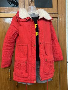 Red Warm Over Coat With Fur Lining Inside