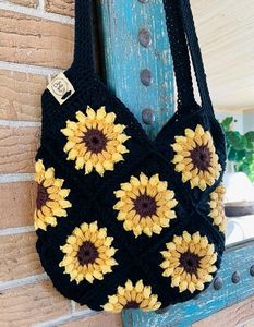Crochet sunflower tote bag