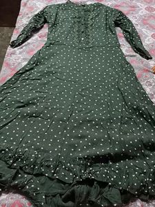Elegant Green Polka Dot Maxi Dress