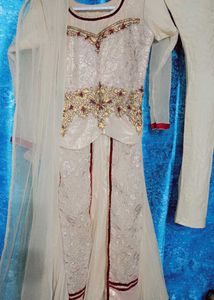 Elegant Cream &amp; Gold Embroidered Gown