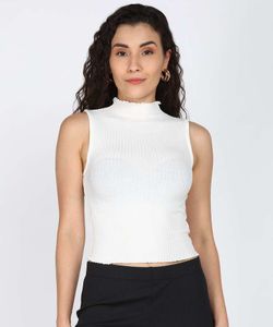 White Ribbed Mock Neck Tank