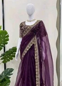 New Wine Shade Saree With Designer Blouse Piece