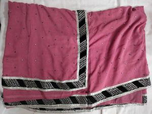 Pink Saree with Silver &amp; Black Border