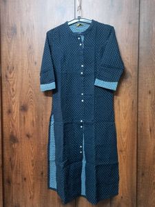Women Navy Blue Dotted Print Kurti