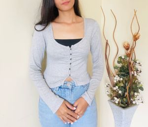 Korean Grey Full Sleeves Top