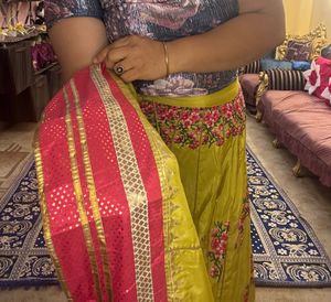 Sequin Embelished Lime Green Floral Kalidar Skirt