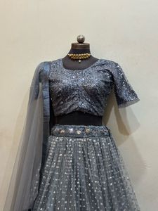 Elegant Grey Sequin Lehenga Choli Set