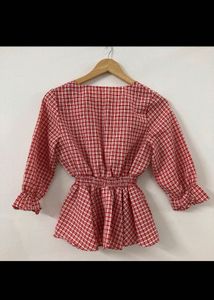 Cute Red Checkered Top