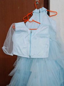 ₹1000 Light Blue Tulle Party Dress With Innerwear