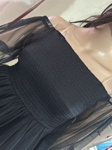 Black Net Empire Crop Top
