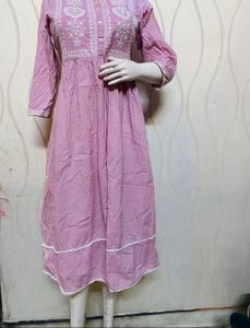Pink colour self embroidery, Kurta frock