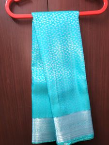 Pattu Contrast Silver printed Blue Saree