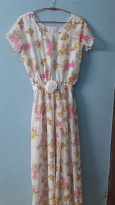 Beautiful White, Pink and Yellow Full Length Dress