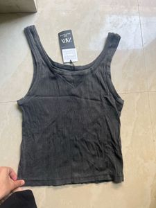 Gray Ribbed Tank Top