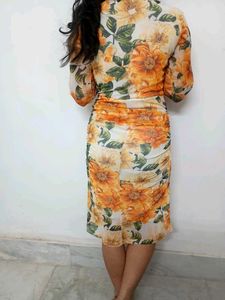 Sunlit Bloom Bodycon Midi Dress